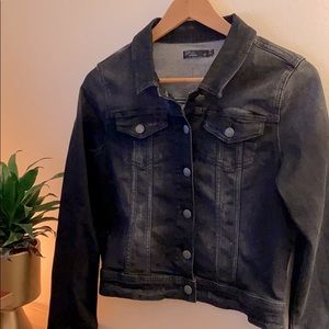 NWOT prAna black denim distressed jean jacket sz M